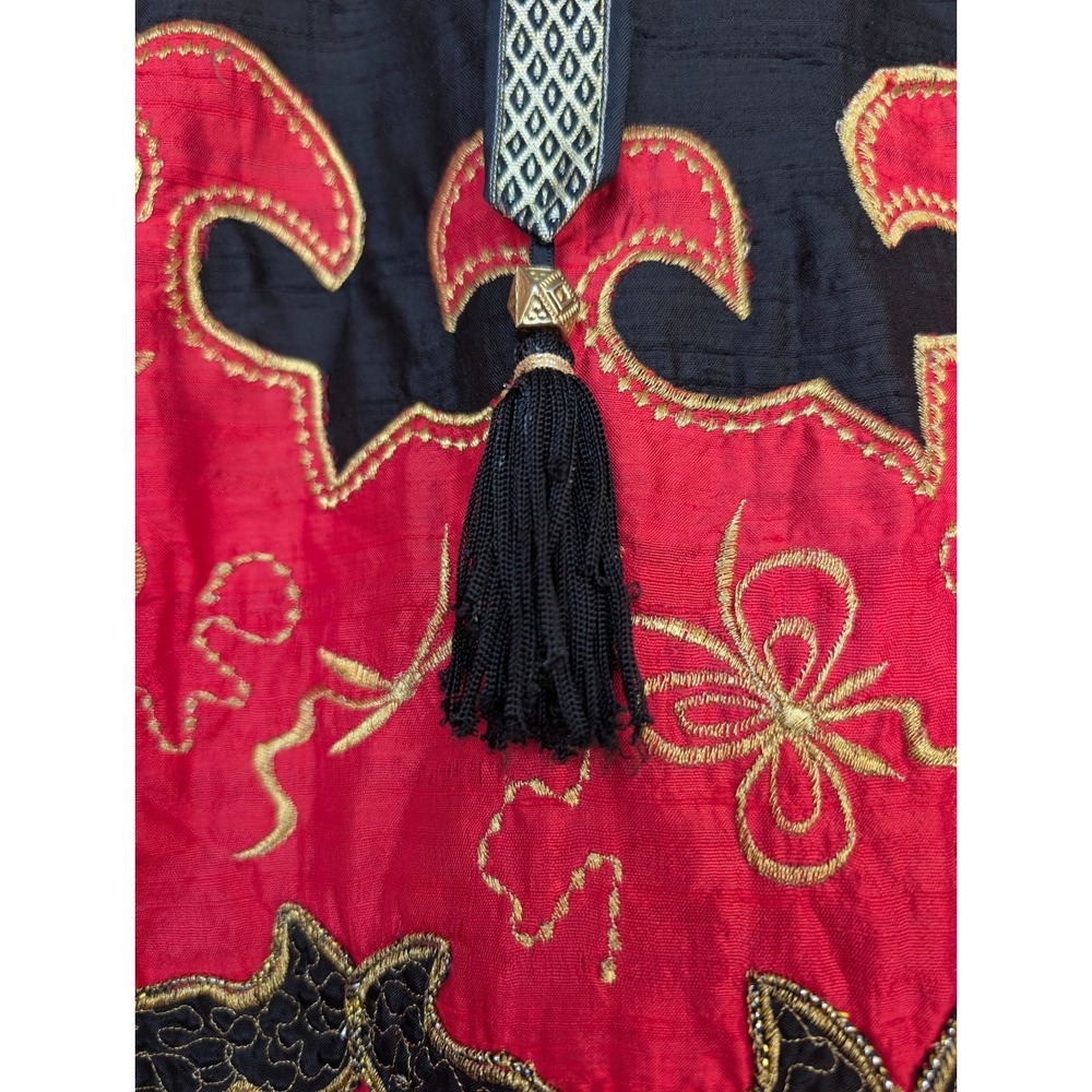 Vintage Silk Embroidered Tunic Jacket India Boho Festival Tassel - Picture 7 of 8